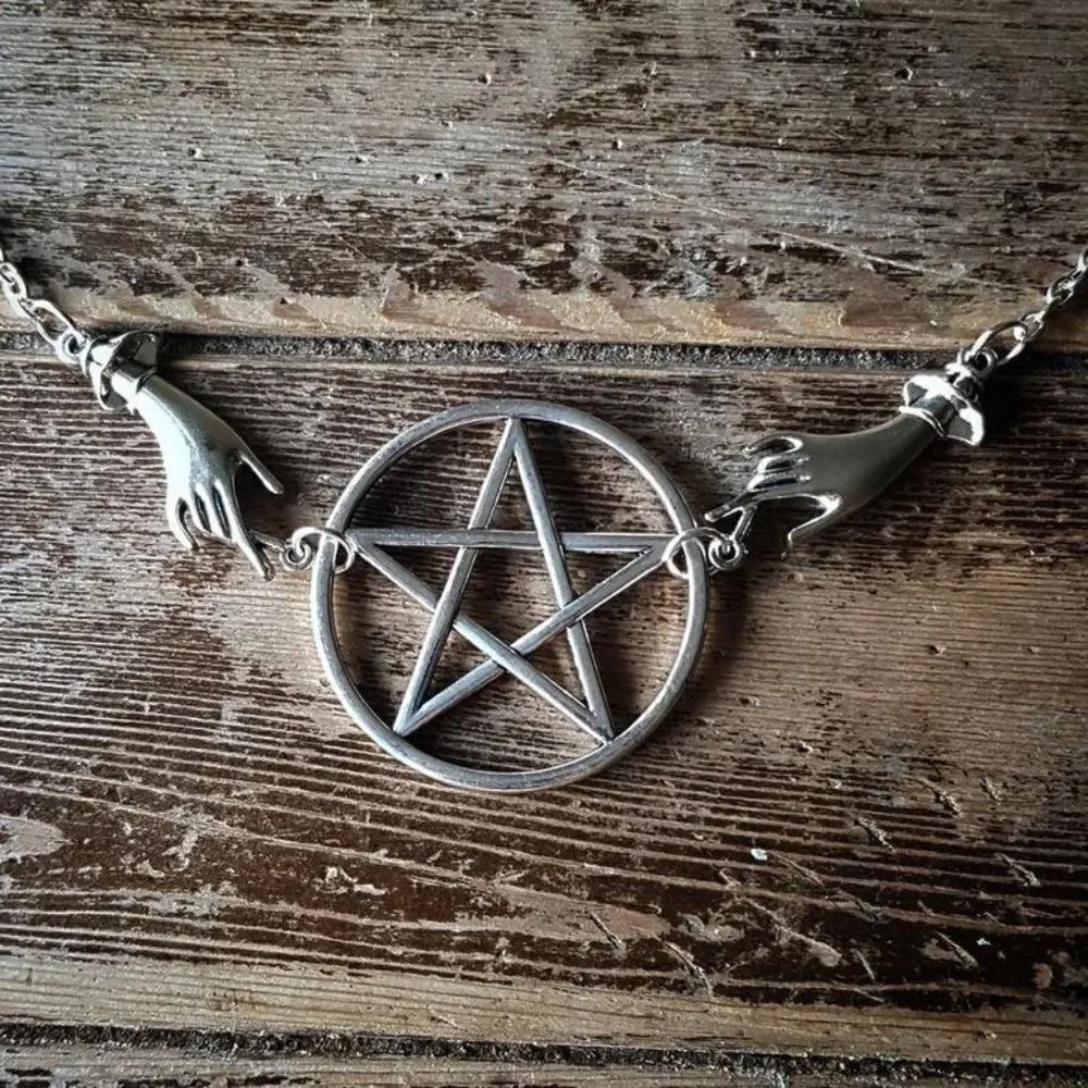 Large Silver Pentagram Collar Necklace